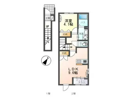 スターテラスII下岡本町アパート(1LDK/2階)の間取り写真