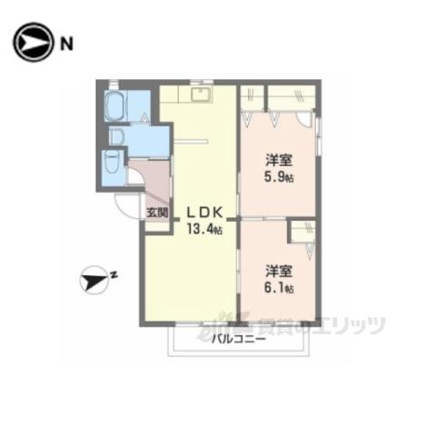 ヴィラ・ライスシャワーB(2LDK/1階)の間取り写真