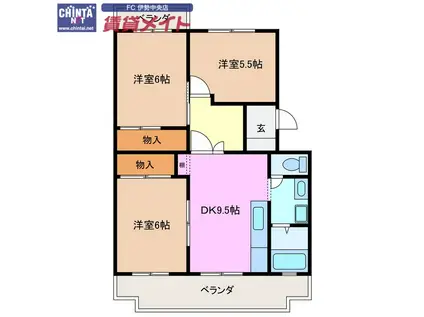 クレール船江山(3DK/3階)の間取り写真