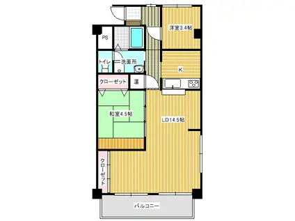 取手中央ハイツ(2LDK/3階)の間取り写真