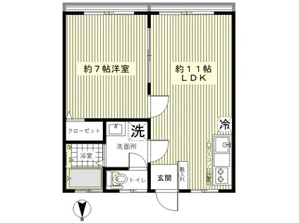 鈴木ビル(1LDK/3階)の間取り写真