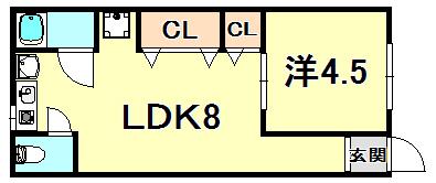 ソレイユ高東(1DK/1階)の間取り写真
