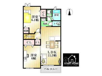 ラ ヴィータ ローザII(2LDK/2階)の間取り写真