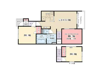 ハレレア・ラニ(2LDK/1階)の間取り写真