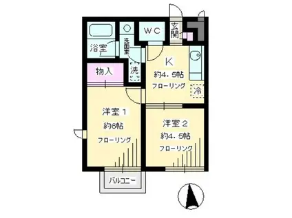 クレール桜ヶ丘(2K/1階)の間取り写真