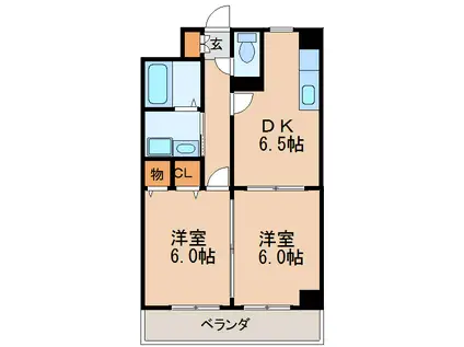 第3タジックビル(2DK/6階)の間取り写真