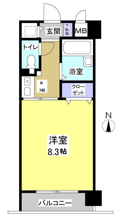ブライティ助信(1K/3階)の間取り写真