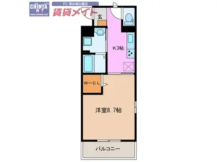 リオンドール栄町(1K/2階)の間取り写真