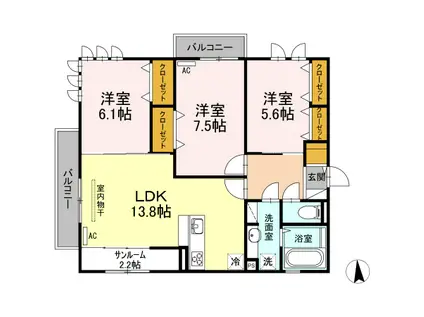 ルボア十禅寺(3LDK/2階)の間取り写真