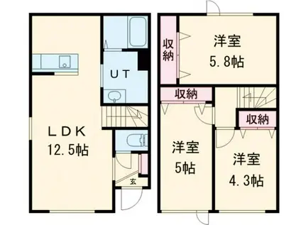 ドミールB(3LDK/1階)の間取り写真