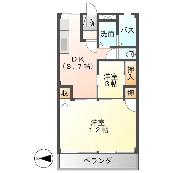 ディスティーノ高富(2LDK/2階)の間取り写真
