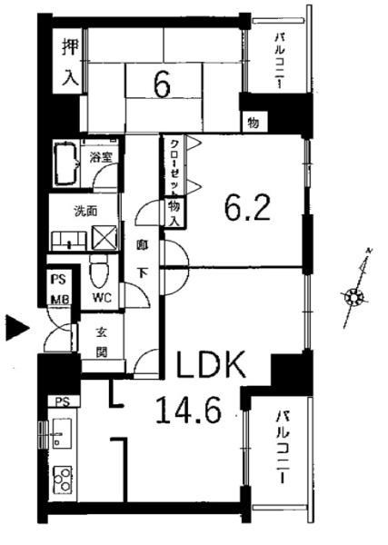コスモ守山5番館(2LDK/14階)の間取り写真