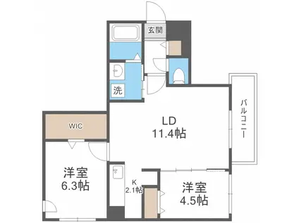 ブランシャールALAIN西町(2LDK/2階)の間取り写真