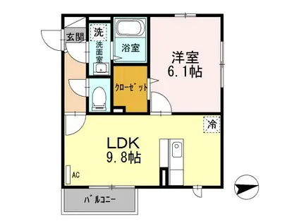 Kコート前原(1LDK/1階)の間取り写真