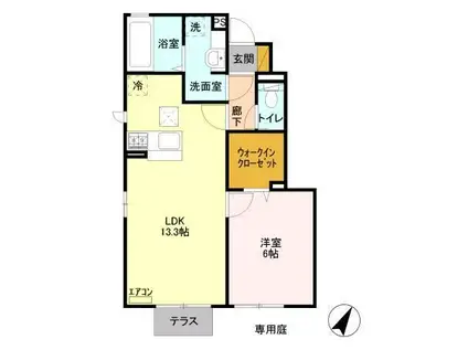 ジャルダンベールB(1LDK/1階)の間取り写真