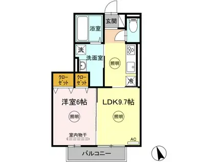 クレシアコート A棟(1LDK/2階)の間取り写真