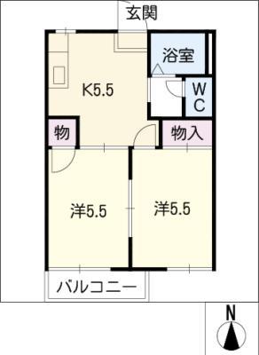 サニータウン七舗B(2DK/1階)の間取り写真