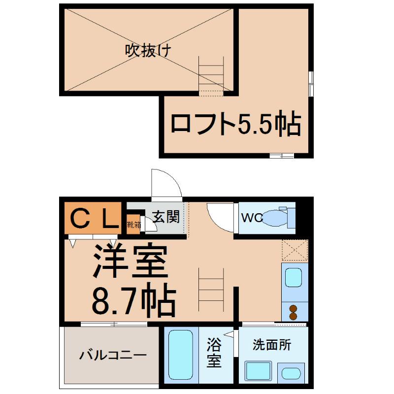 ベーネ日比野(1K/2階)の間取り写真