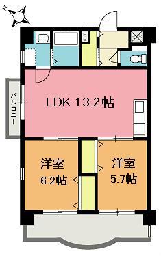 陽光マンション(2LDK/4階)の間取り写真