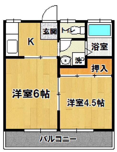 ハタハイツII(2K/2階)の間取り写真