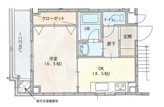 レークランド喜多(1DK/2階)の間取り写真