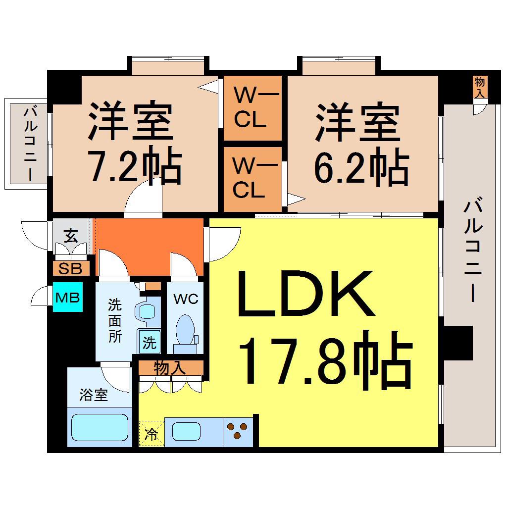 プロビデンス葵タワー(2LDK/11階)の間取り写真