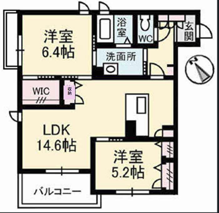ガーデンズスクエア庚午 壱番館(2LDK/3階)の間取り写真