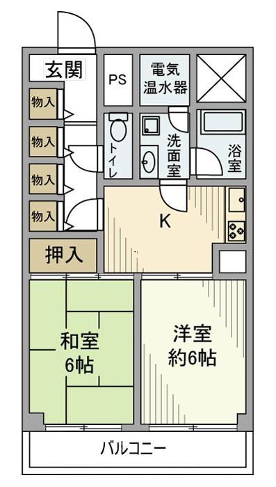 ローズタウン草加A(2K/9階)の間取り写真