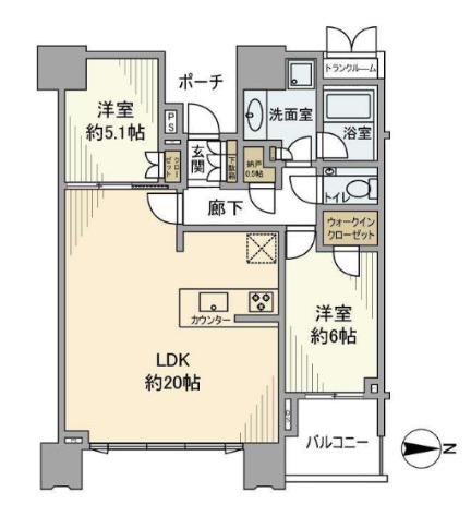 ドゥ・トゥール イースト棟(2LDK/13階)の間取り写真