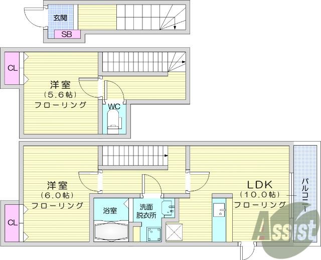 ショコラⅠ(2LDK/2階)の間取り写真