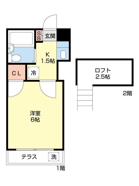 第十七安藤ハイツ(1K/2階)の間取り写真