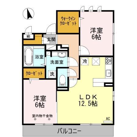 NOVEL COURT IMAISE B棟(2LDK/1階)の間取り写真