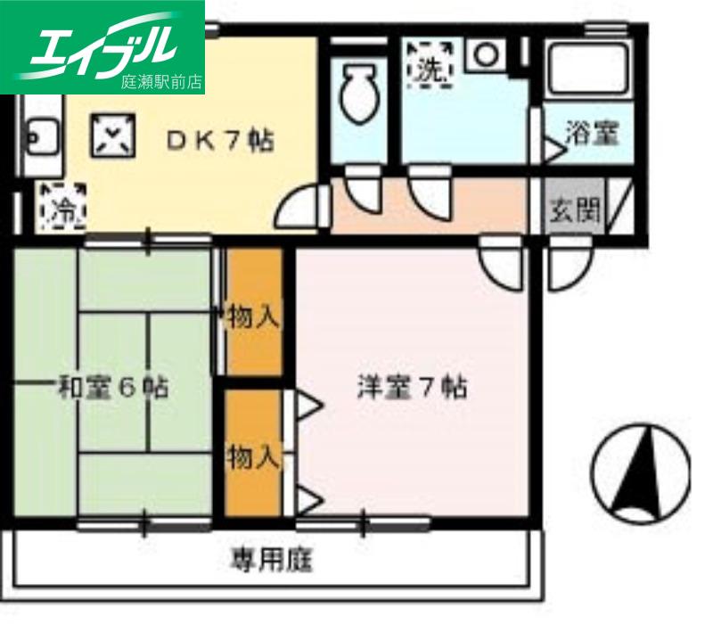 サンハイム撫川A棟(2DK/1階)の間取り写真