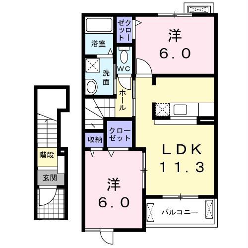 アメニティー鶴崎(2LDK/2階)の間取り写真