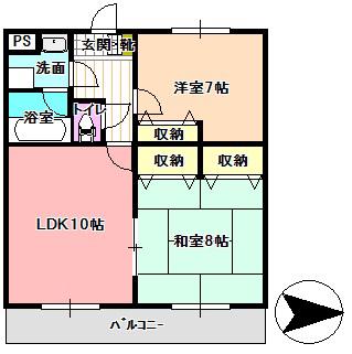 レジデンス市田(2LDK/2階)の間取り写真
