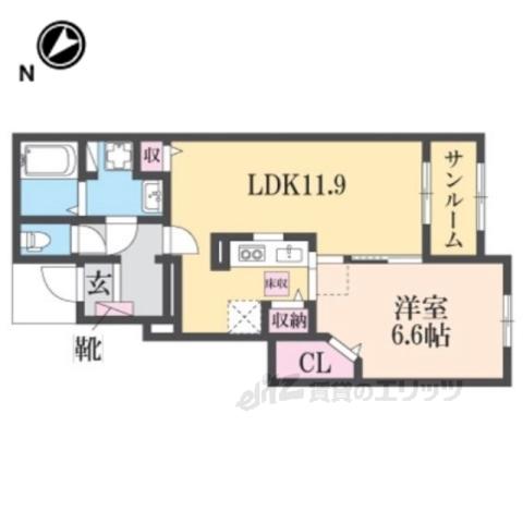 サンリットガーデン今森Ⅱ(1LDK/1階)の間取り写真