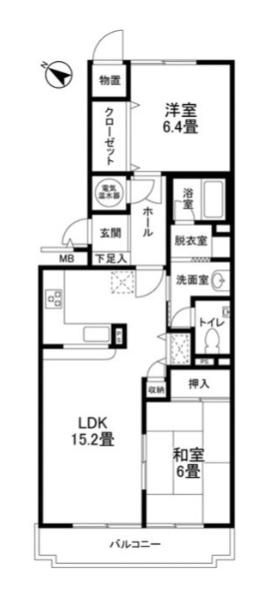 ガーデンクレス(2LDK/4階)の間取り写真