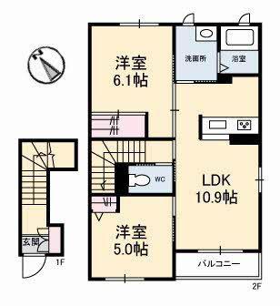シャーメゾン富岡 A棟(2LDK/2階)の間取り写真