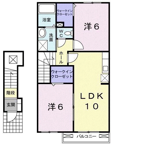 パッシオーネH(2LDK/2階)の間取り写真