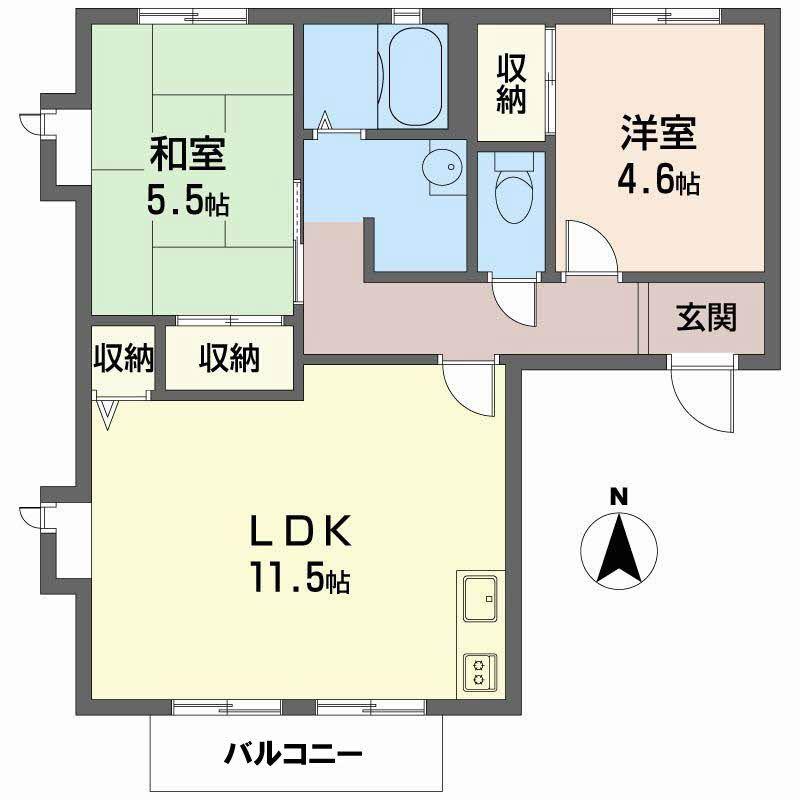 サニーコート観世A(2LDK/1階)の間取り写真
