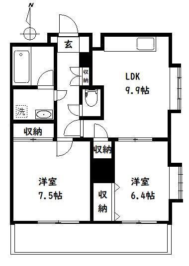 スカイパレス光が丘A棟(2LDK/1階)の間取り写真