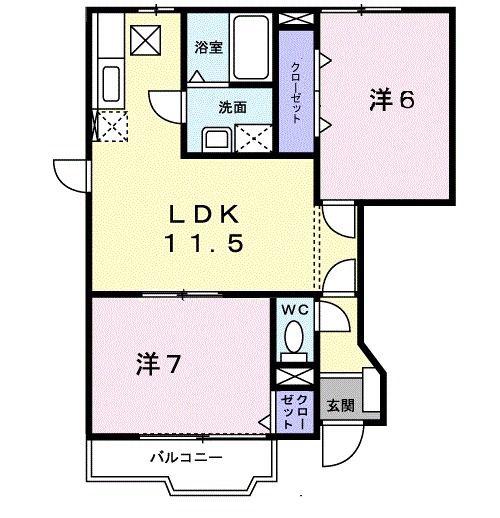 ヴェルソー(2LDK/1階)の間取り写真
