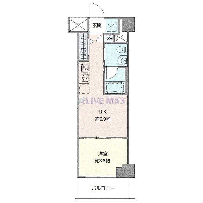 スパシエ千住大橋(1DK/2階)の間取り写真