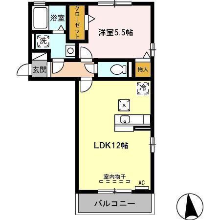 コアロード III B棟(1LDK/1階)の間取り写真