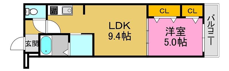 フジパレス中央長田(1LDK/1階)の間取り写真