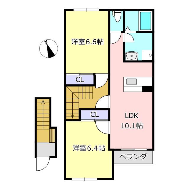 サザンクロスI(2LDK/2階)の間取り写真