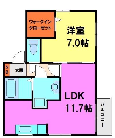 エイミハイツ(1LDK/2階)の間取り写真