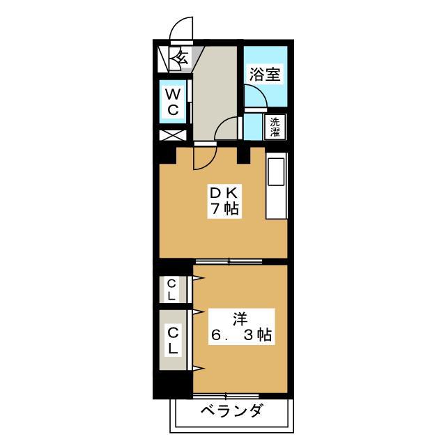 アルカサール(1DK/2階)の間取り写真
