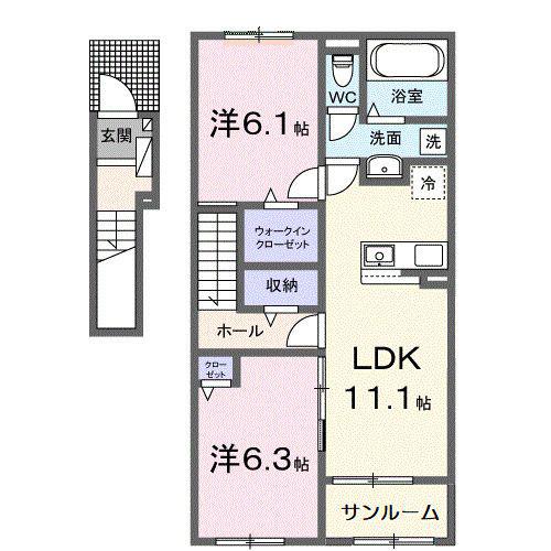 コスタ・ルーチェ(2LDK/2階)の間取り写真
