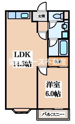 ビートル山本北D棟(1LDK/2階)の間取り写真